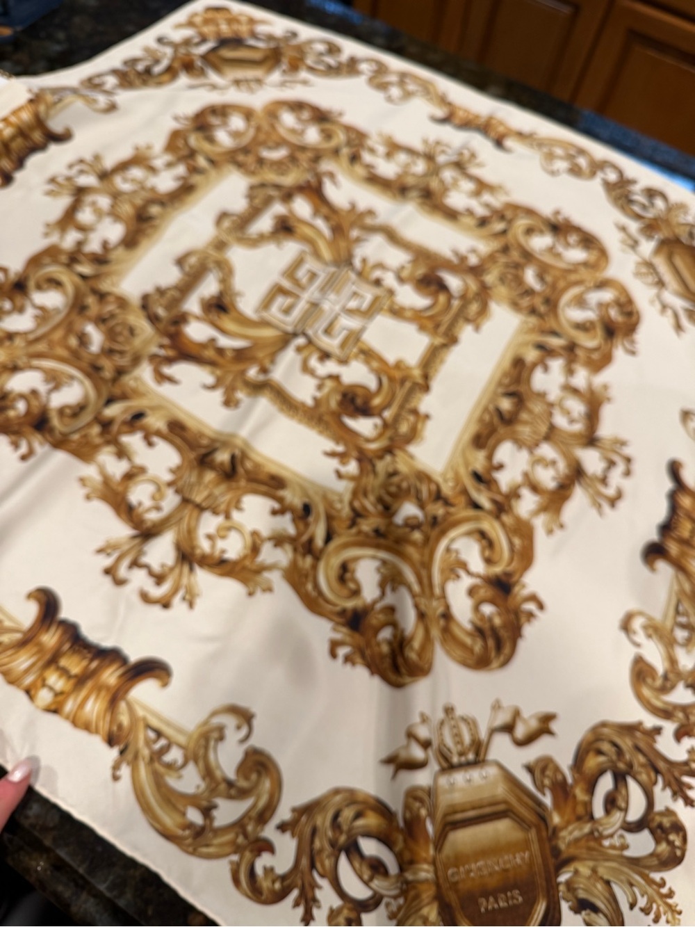Givenchy Elegant Cream & Gold Baroque Silk Scarf